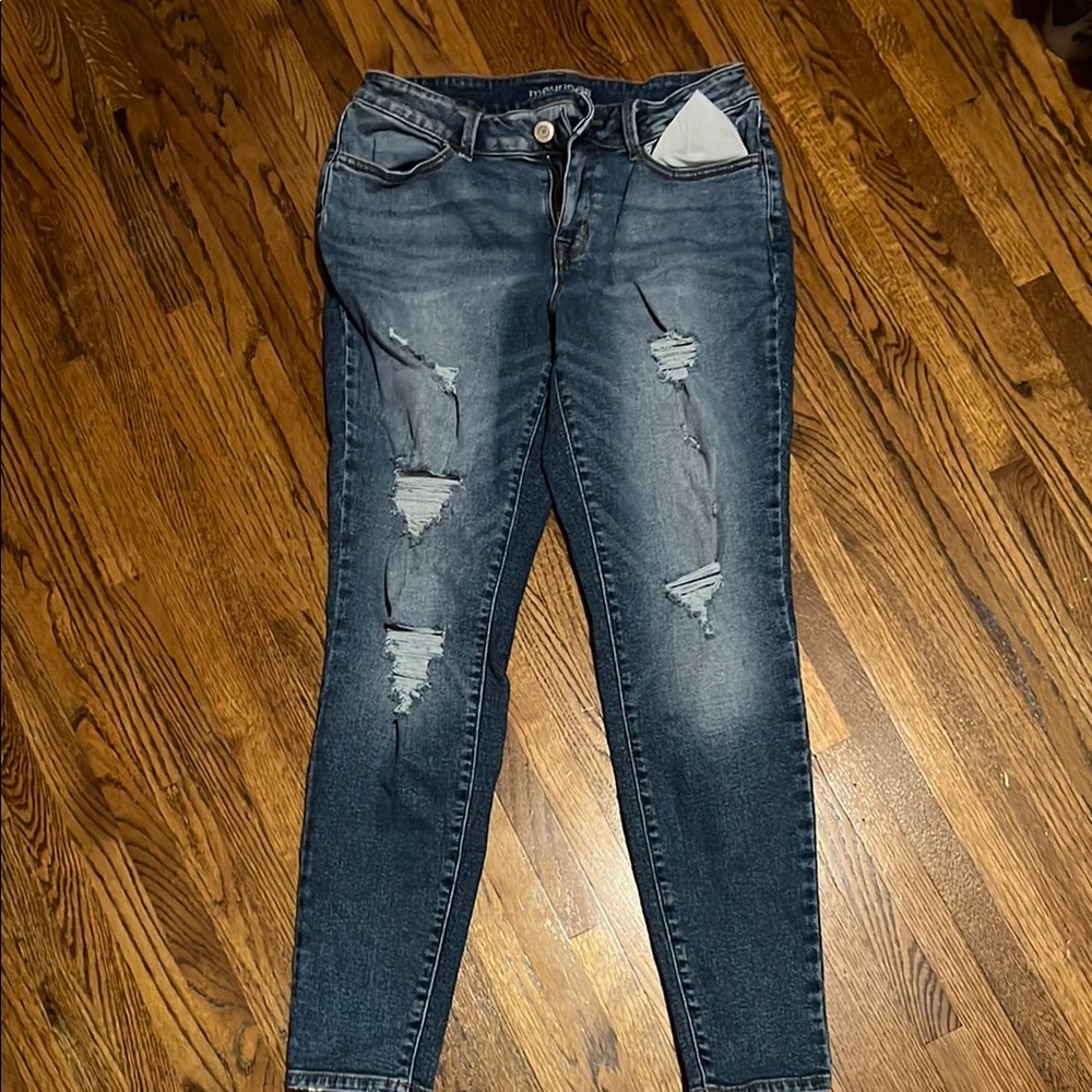 Maurices Blue Skinny Jeans Distressed Style